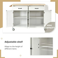 Kitchen Island Cart Kitchen Island on Wheels with Spice Rack, Towel Rack and 2 Drawers, Rolling Mobile Kitchen Island with 4 Door Storage Cabinets and Solid Wood Top, White