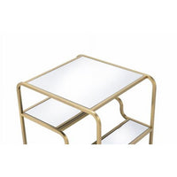 Accent End Table, Rectangular Glass Tabletop Multi-Tier Organizer Shelves Golden Metal Frame, Bedroom Nightstand, Living Room Sofa Side Table, 28" x 24" x 23"