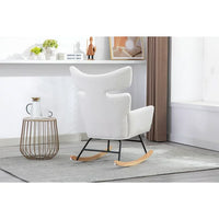 Rocking Accent Chair,Upholstered Glider Rocker Chair with Fabric Padded Seat and Solid Wood Base,High-Backrest Armchair Side Chair,Comfortable Nursery Chair for Living Room Bedroom Office,Beige