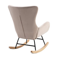 Rocking Chair Nursery, Velvet Fabric Rocking Chair with Padded Seat Cushion and High Backrest, Comfy Accent Glider Chair, Modern Small Rocking Chair for Nursery, Living Room, Bedroom, Beige