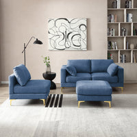 93"L-shaped Sectional Sofa with Removable Ottoman Footrest and Metal Legs, Modern Free Combination Modular Sofa Couch with Soft Backrest & Armrest & Thick Seats Cushion for Living Room, Blue