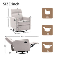 Gliding Recliner Rocker,360Swivel Glider Modern Nursery Glider Recliner Chair Upholstered Plush Seating Glider,Swivel Glider Chair Nursery Chair Reclining Sofa Chair for Living Room,Tan