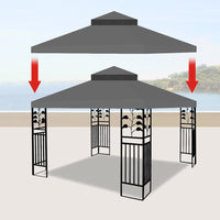 10x10 Ft Outdoor Patio Gazebo Replacement Canopy,Double Tiered Gazebo Tent Roof Top Cover,Uv Protection & Water-Repellent,Gazebo Canopy Top Cover Replacement,Frame Not Include,Gray