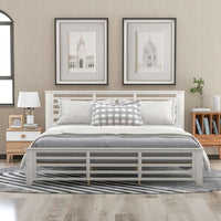 Platform Bed Frame with Headboard and Footboard, Wood Slat Support, King Size Horizontal Strip Hollow Shape Bed Frame, No Box Spring Needed,White