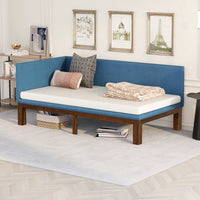Couch Daybed Sofa Bed Frame with Linen Cover Mattress, Convertible Sofa Bed Sleeper Sofa Upholstered Sofa Chaise Lounge TV Sofa for Bedroom Living Room Guest Room, Twin Size Day Bed, Blue