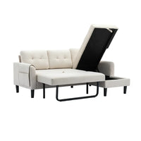 Pull Out Sleeper Sofa Couch,Convertible Sectional Sofa Sleeper with Pull-Out Bed and Storage Chaise Lounge,L-Shaped Sectional Sofa Corner Couch with Storage and Side Pocket for Living Room,Beige