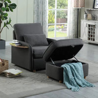 Accent Chair with Storage Ottoman,Living Room Chair with Folding Side Table,Comfort Armchair with Thick Padded Backrest & Lumbar Pillow,Lazy Sofa Chair,Reading Chair for Bedroom Office,Dark Gray