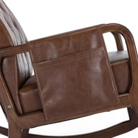 Rocking Chair With Ottoman, Mid-Century Upholstered Rocking Armchair with Thick Padded Cushion & Side Pocket & High Backrest, Nursery Glider Rocker Chair for Living Room Bedroom, Brown PU