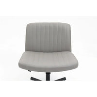 Armless Office Desk Chair No Wheels, PU Leather Cross Legged Chair with 360° Swivel, Height Adjustable and Cross-shaped Base, Upholstered Vanity Task Chair for Living Room Bedroom Dormitories, Grey