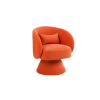 Swivel Barrel Chair, Linen Fabric Accent Chair with Pillow, 360 Degree Swivel Armchair, Round Club Chair for Living Room, Bedroom, Office, Lounge, Orange