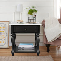 End Table Nightstand, Coffee Table with Open Styled Shelf & Large Storage Space, Classical Side Table with Metal Handles & Drawer for Living Room, 24.00"Lx27.90"Wx23.90''H, Black