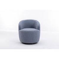 Swivel Accent Chair, Teddy Fabric Accent Armchair Barrel Chair With Black Metal Ring, Upholstered Swivel Vanity Chair, Comfortable Leisure Single Sofa for Living Room, Bedroom, Nursery, Make-up, Blue