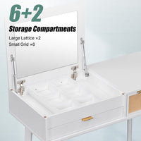 43.3" Vanity Dressing Table with Flip-top Mirror and 3 Storage Drawers, Wood Vanity Desk with Upholstered Fabric Stool, Makeup Vanity Set for Bedroom, Small Space, White