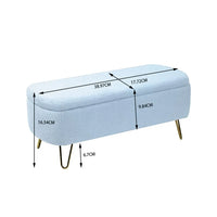 Storage Ottoman Bench with Golden Metal Legs,Modern Faux Fur Entryway Bench,Accent Ottoman Bench Upholstered Padded with Storage for Living Room Bedroom Foyer,Blue