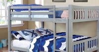 Triple Tree Full Over Full Bunk Bed Gray Finish Transitional Style Attached Ladder Upper Bed Rails Lock Joint Structure And Trundle-Not Included