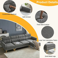 112" Convertible Sectional Sofa Couch, Modern Boucle Yarn Fabric L Shaped Couch with Reversible Chaise, 4-Seat Sectional Sleeper Sofa for Living Room Apartment Office, Light Gray