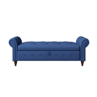 63" Storage Ottoman Bench, Button Tufted End of Bed Bench with Rolled Arms, Storage Bench with Solid Wood Legs, for Living Room, Bedroom, Entryway, Navy Blue