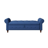 63" Storage Ottoman Bench, Button Tufted End of Bed Bench with Rolled Arms, Storage Bench with Solid Wood Legs, for Living Room, Bedroom, Entryway, Navy Blue