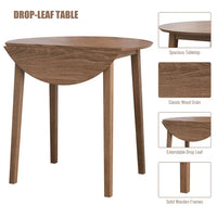 Drop-Leaf Dining Table Set of 3, Round Counter Height Drop-Leaf Table with 2 Upholstered Chairs, Rubber Wood Dining Table Set Pub Set with PU leather Cushion for Small Space Kitchen