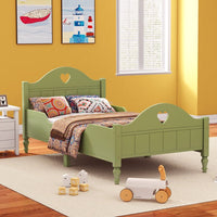 Twin Size Platform Bed, Toddler Bed with Side Safety Rails and Headboard and Footboard, Modern Kids Bed Furniture, No Box Spring Needed, Oliver Green
