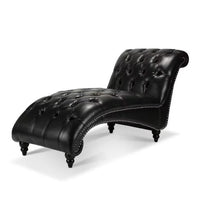 Tufted Chaise Lounge Indoor, Leisure Accent Chair PU Leather Couch, Modern Chaise Lounge Chair, Tufted Armless Chaise Lounge, for Bedroom Living Room Office, Black
