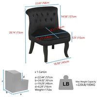 Modern Velvet Accent Chair with Solid Wood Legs, Tufted Vanity Chairs with Back, Accent Makeup Chair with Wood Frame, Single Sofa Chair for Bedroom, Living Room, Office, Study Room, Black