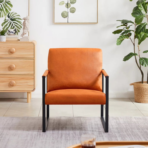 Accent Chair,Upholstered Arm Chair with Extra-Thick Padded Backrest and Metal Base,Single Sofa Chairs for Living Room Bedroom,Orange