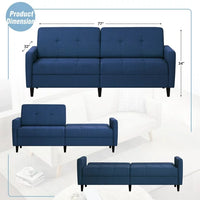 Convertible Folding Sofa Bed Futon, Linen Fabric Loveseat Couch with Adjustable Backrest and Solid Wood Legs, 77"Sleeper Sofa for Living Room, Apartment, Office, Blue