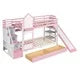 Twin-Over-Twin Castle Style Bunk Bed with 2 Drawers and 3 Shelves, Wood Bunk Bed Frame with Slide and Storage Staircase for Kids Teens Boys Girls, Space Savings,Pink