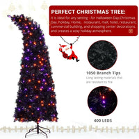 6FT Bendable Artificial Fir Christmas Tree, Halloween Christmas Tree with 400 LED Lights 10 Functions with Remote, 1050 Branches, Grinch Style Hinged Fraser Fir X-mas Tree, for Indoor (Purple/Orange)