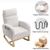 Accent Chair, Rocking Chair with Two Side Pocket, Modern Upholstered High Back Glider Rocking Chair Armchair, Comfy Lounge Chair for Side Living Room Bedroom Studio Leisure Office, White Teddy
