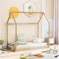 Twin Size House Bed Frame, Floor Bed for Kids and Toddler, Natural
