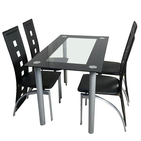 Kitchen Dining Table Set Tempered Glass Tabletop, Modern Transparent Tempered Glass Dining Table with 4pcs Chairs Kitchen Table Dining Set Black