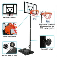 7-10ft Outdoor Adjustable Basketball Hoop with 35 Inch Backboard, Height Adjustable Basketball Hoop with Large Base, Portable Basketball Goal with Two Wheels, Basket Balls Outdoor Hoop, Black