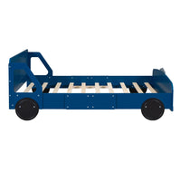 Full Size Car-Shaped Platform Bed, Modern Kids Bed with Wheels Rails, No Box Spring Required Fit 6" Mattress 400Lbs Load 77.2"L x 55.9"W x 29.9"H, Blue