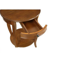 Round End Table with 1 Drawer & Open Storage Shelf, Side Table with Wooden Cabriole Leg, Night Stand for Living Room Bedroom, Walnut