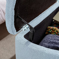 Storage Ottoman Bench with Golden Metal Legs,Modern Faux Fur Entryway Bench,Accent Ottoman Bench Upholstered Padded with Storage for Living Room Bedroom Foyer,Blue