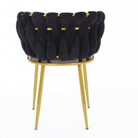 Living Room Chairs Set of 2, Velvet Makeup Vanity Chair with Back Arm, Modern Bedroom Leisure Accent Chair Cute Comfy Single Upholstered Chair with Gold Metal Legs, Black