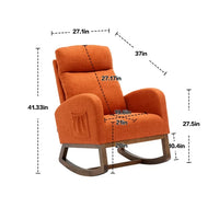 Modern Rocking Chair Nursery Upholstered Glider Chair with Side Pocket, Comfortable Rocking Accent Armchair with High Back and Rubber Wood Legs for Living Room Bedroom Reading Room Lounge, Orange