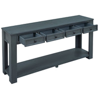 Extra Long Console Table, 64" Farmhouse Wood Sofa Table with 4 Storage Drawers and Open Bottom Shelves, Wood Couch Accent Vintage Entryway Side Table for Hallway, Living Room,Navy