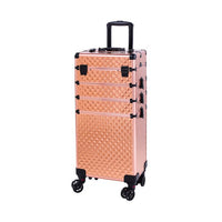 4 in 1 Professional Rolling Makeup, Train Case Aluminum Trolley Case Suitcase Organizer with Rotation Wheels for Makuep, Rose Gold