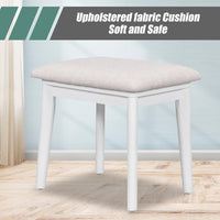 43.3" Vanity Dressing Table with Flip-top Mirror and 3 Storage Drawers, Wood Vanity Desk with Upholstered Fabric Stool, Makeup Vanity Set for Bedroom, Small Space, White