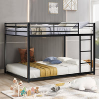 Full over Full Low Bunk Bed for Kids Teens Adults, Metal Bunk Bed Frame with Ladder and Safety Guardrails, Load-Bearing 350lb, Noise Free, Black 77.1''Lx55.9''Wx53.7''H