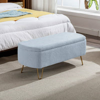 Storage Ottoman Bench with Golden Metal Legs,Modern Faux Fur Entryway Bench,Accent Ottoman Bench Upholstered Padded with Storage for Living Room Bedroom Foyer,Blue