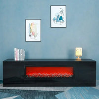 70.87" Fireplace TV Stand with 38" Electric Fireplace, Entertainment Center with can light up Glass Shelves, TV Console for TVs up to 75", TV Table for Living Room,Bedroom,Office, Black