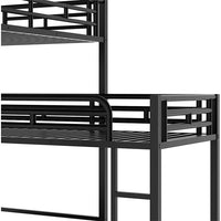 L Shaped Triple Bunk Bed, Metal Triple Twin Bunk Bed Frame with Full-Length Guardrail, L Shaped Bunk Beds for 3, Heavy Duty 3 Bed Bunk Beds for Kids Teens and Adults Bedroom Dorm, Noise-Free, Black