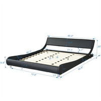 King Size Platform Bed with LED Light Headboard, Faux Leather Upholstered Platform Bed Frame with Curve Design and Wood Slat Support, No Box Spring Needed, Easy Assemble, Black White