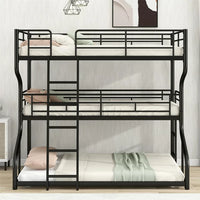 Metal Triple Bunk Beds with Long and Short Ladder, Full XL over Twin XL over Queen Size Bunk Bed with Full-Length Guardrails for Kids Teens Adults, Noise Free, No Box Spring Needed, Black