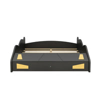 Full Size Race Car-Shaped Platform Bed for Kids, Solid Wood Platform Bed Frame with Wheels and Storage, Sturdy Car Bed with Full-Length Guardrails for Kids Boys and Girls, Space Saving Design, Black
