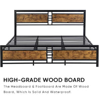 Metal Platform Bed,King Size Platform Bed Frame with Wood Headboard & Footboard,Heavy Duty Platform Bed with Metal Slat Support and Underbed Storage for Bedroom,No Box Spring Needed,Rustic Brown